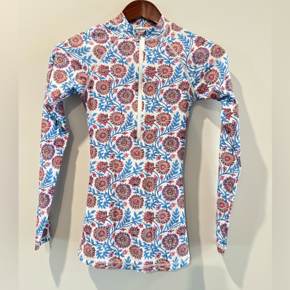 J. Crew Cream Rash Guard with Red and Blue Floral Design Size XS